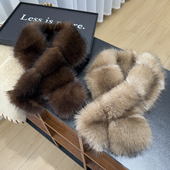 狐狸毛围巾女冬加厚双面百搭简约气质护颈仿皮草仿紫貂色毛领围脖