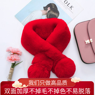 新款 濑兔毛毛球脖套儿童加厚保暖毛领仿皮草围脖 獭兔毛围巾女冬季