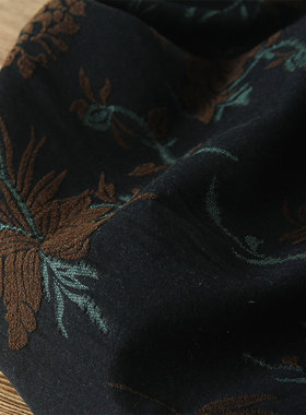 壹卷秀2023秋冬新品厚款花卉提花工艺黑色服装面料加厚布料01031