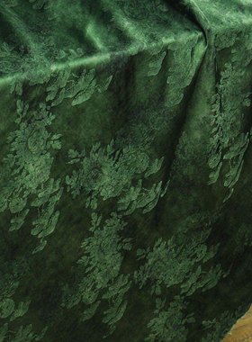 壹卷秀2024新品绿色高密人丝植物提花旗袍连衣裙设计师面料05892