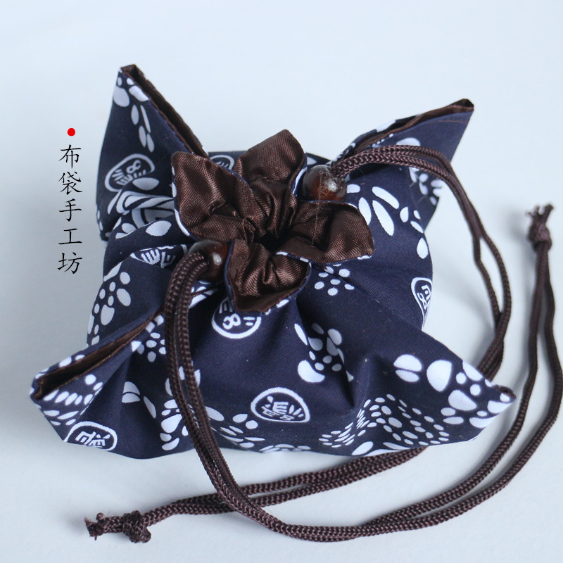 甩卖蓝花束口抽绳文玩首饰复古小布袋紫砂壶建盏包装促销首饰袋