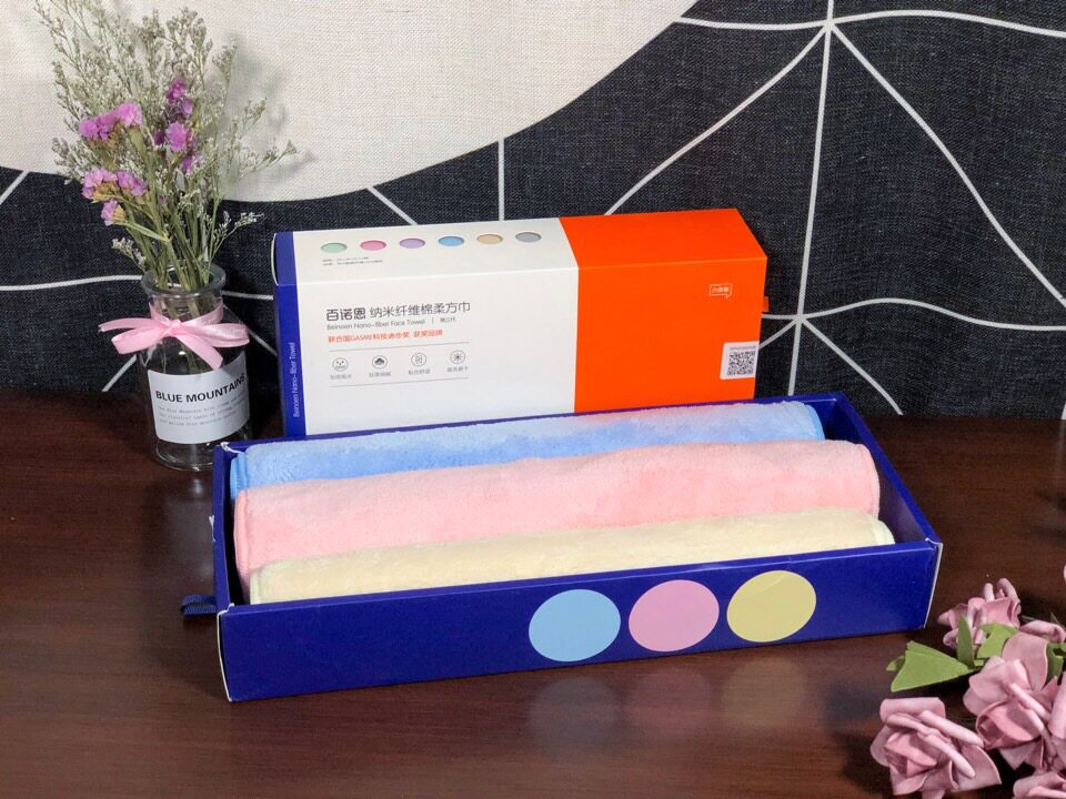 百诺恩婴幼儿毛巾洗脸巾纳米纤维超柔软吸水新生儿小方毛巾面巾