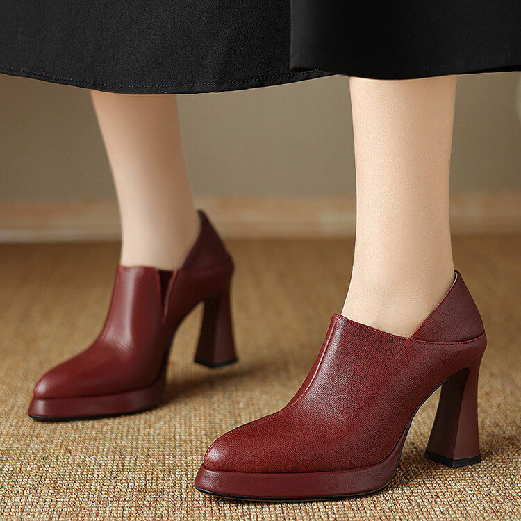 超高跟复古方头深口单鞋2025秋季软牛皮粗跟厚底防水台高跟工作鞋,女鞋,深口单鞋,淘宝优惠券,粉丝福利购,淘宝优惠卷