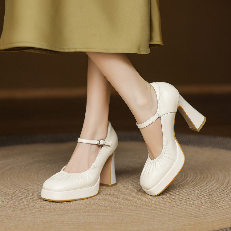2026新款春夏季超高跟单鞋方头厚底法式小皮鞋女粗跟玛丽珍鞋