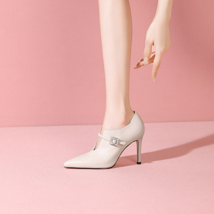 2026名媛气质真皮时装高跟鞋女春秋新款尖头细跟优雅深口单鞋踝靴,女鞋,深口单鞋,淘宝优惠券,粉丝福利购,淘宝优惠卷