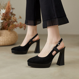 10厘米高跟鞋包头后空凉鞋女2025夏季新款厚底粗跟女鞋