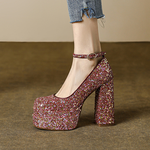 恨天高高跟鞋女秋季新款厚底防水台性感夜店不累脚主婚纱婚鞋