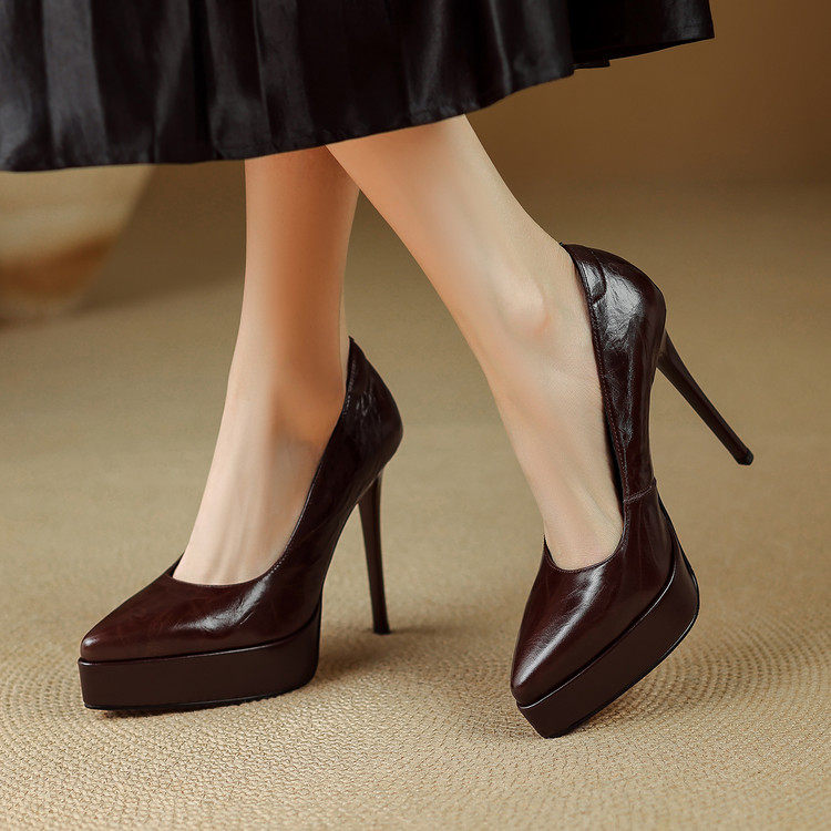 2026法式气质尖头单鞋女12cm高跟鞋时尚浅口黑色夜店工作鞋