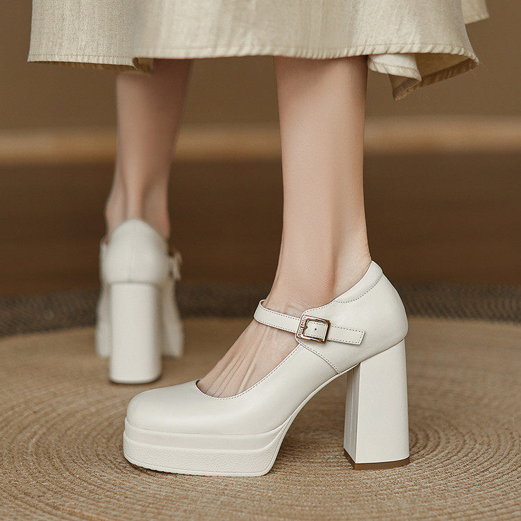 2026新款春夏季超高跟粗跟单鞋浅口厚底法式小皮鞋女