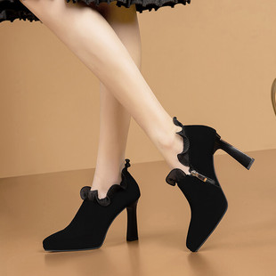 名媛气质晚礼服配裙防水台粗跟蕾丝单鞋女尖头防水台厚底不累脚