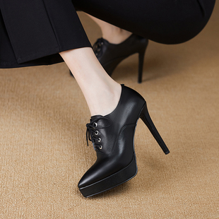 高跟鞋女2025新款细跟防水台尖头超高跟不掉跟不累脚舒适系带单鞋