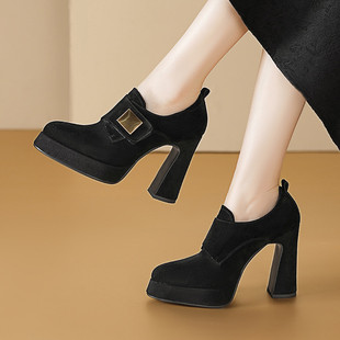 气质高级不累脚2026春秋新款防水台粗跟单鞋女鞋法式高跟鞋