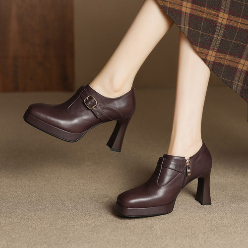 2025深口防水台高跟鞋女粗跟厚底百搭小个子不累脚单鞋