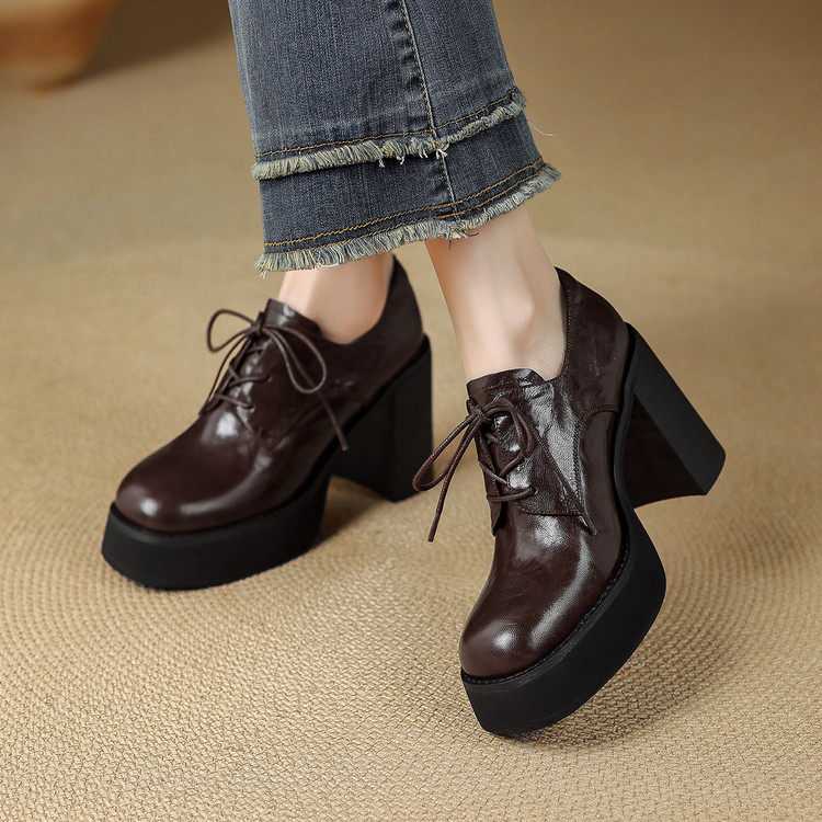 2026新款真皮圆头英伦复古深口小皮鞋小个子增高厚底单鞋女,女鞋,深口单鞋,淘宝优惠券,粉丝福利购,淘宝优惠卷