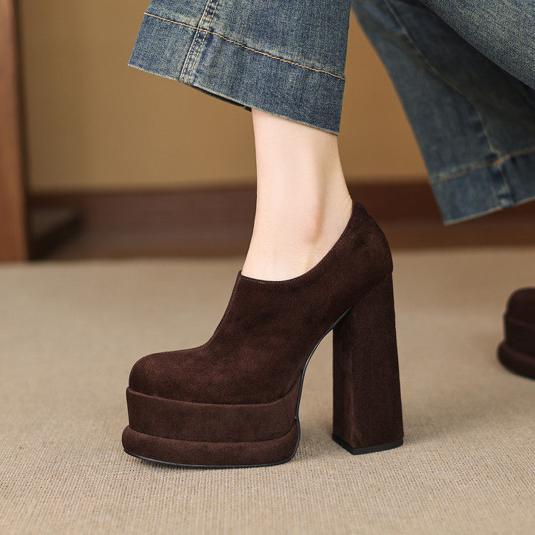 2026英伦风14cm超高跟粗跟厚底防水台单鞋女一脚蹬深口小皮鞋,女鞋,深口单鞋,淘宝优惠券,粉丝福利购,淘宝优惠卷