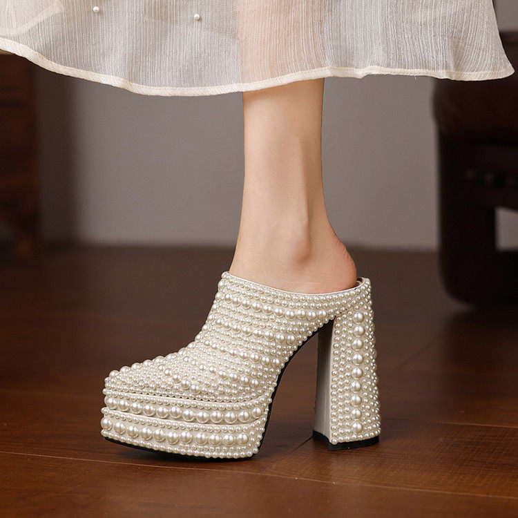 2026时尚外穿尖头厚底防水台凉拖鞋不累脚高跟包头半拖鞋女夏