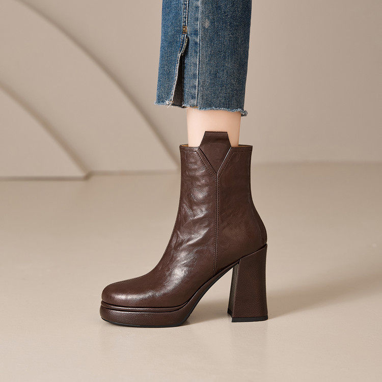 2025秋冬新款防水台不累脚中筒单靴厚底复古粗跟短靴高跟鞋女