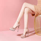 细跟防水台一字带水钻模特走秀礼服鞋 高跟凉鞋 女2025夏新款 13CM