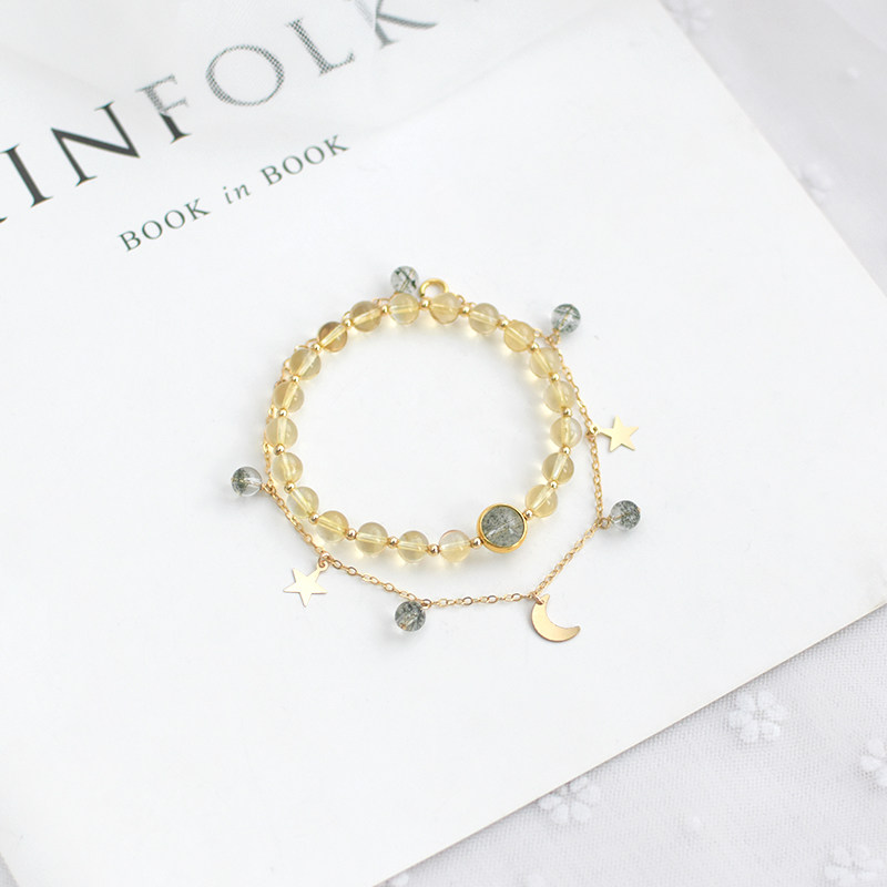 【少女心思】黄水晶配绿幽灵手链女 14k包金小众设计冷淡风手串