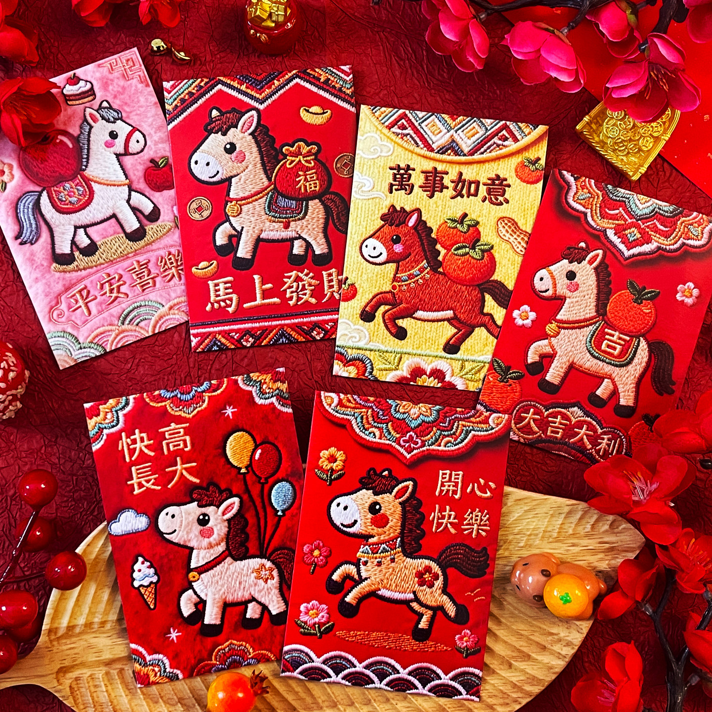 2026新年儿童刺绣马5D封面红包