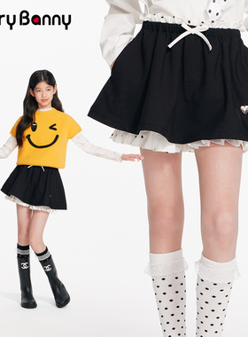 BarryBanny女童半身裙2026春季新款儿童学院风百褶裙黑色百搭短裙