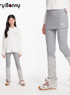 BarryBanny女童假两件打底裤2026春季新款中大童拼接裙裤运动裤子