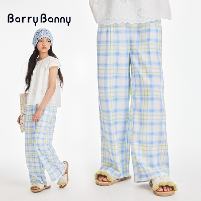 BarryBanny女童蓝黄格子裤直筒裤