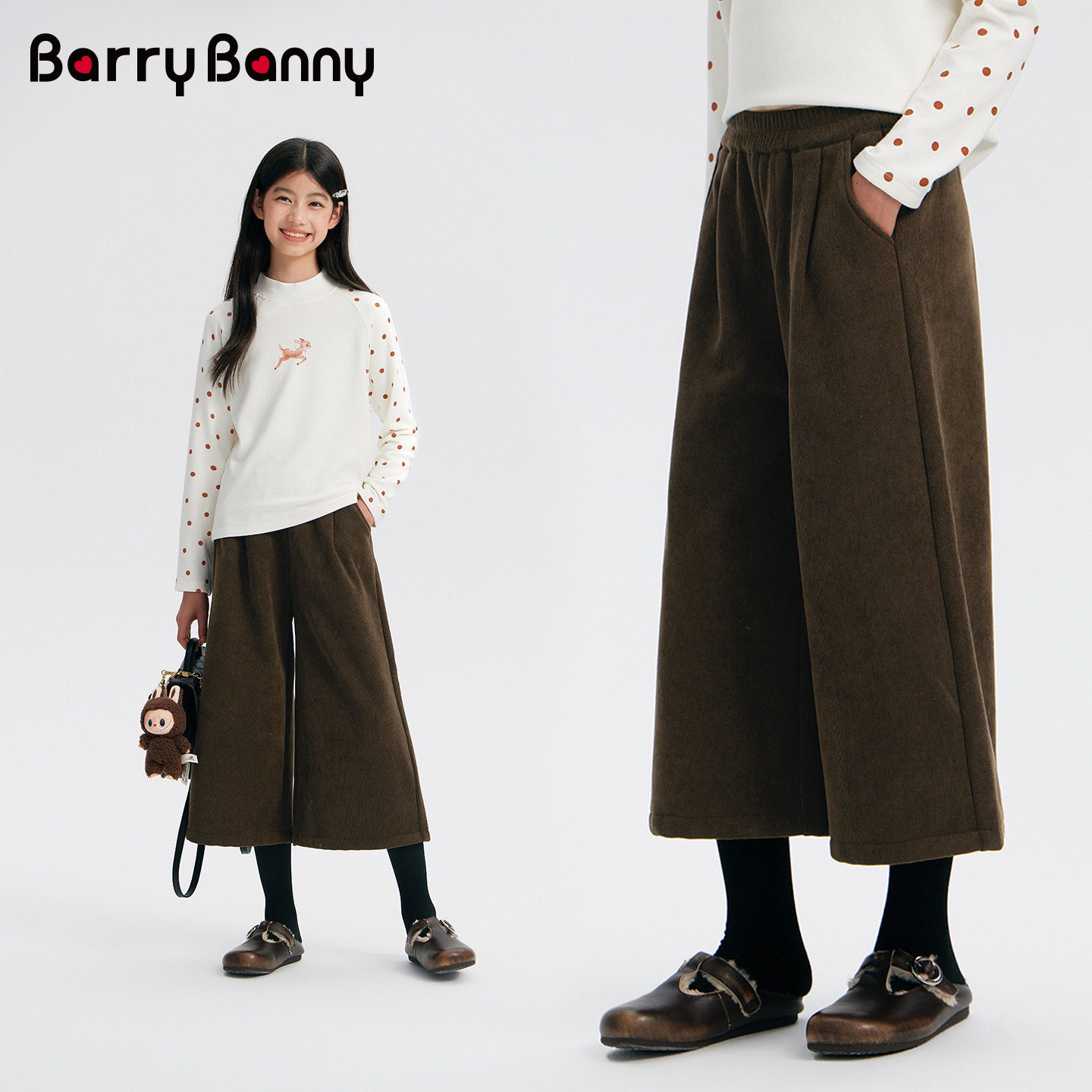 BarryBanny女童加绒灯芯绒八分裤
