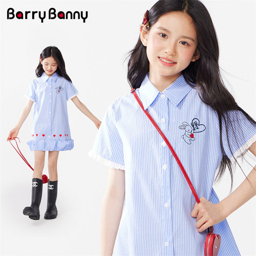 BarryBanny蓝白条纹衬衫连衣裙