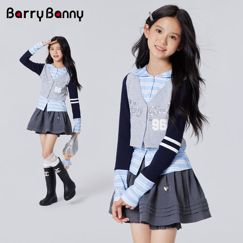 BarryBanny女童条纹拼接长袖T恤