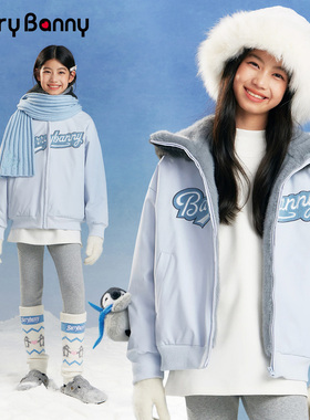 BarryBanny女童企鹅连帽加绒外套2026春季儿童防风抗寒保暖上衣