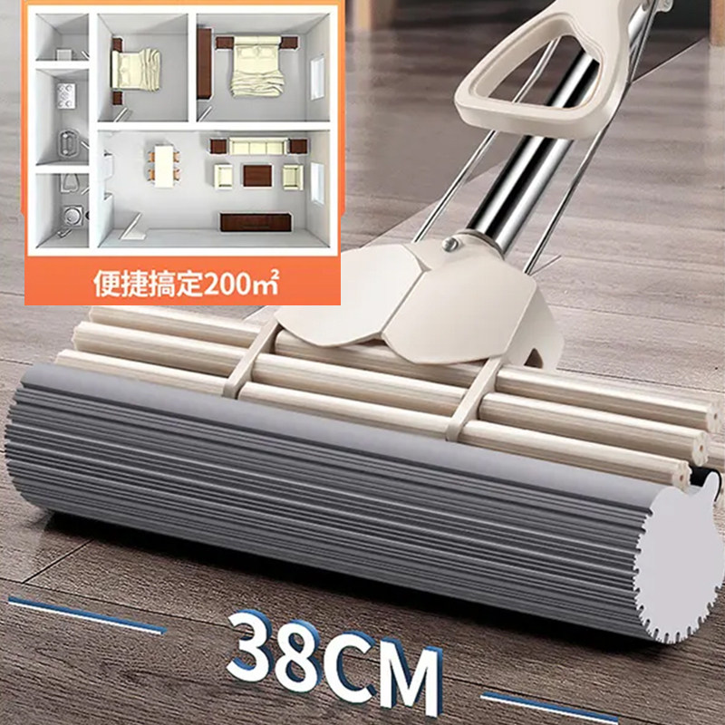 免手洗双排不锈钢胶棉拖把伸缩杆