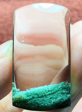 天然绿幽灵白水晶无事牌吊坠绿幽灵彩幽灵原石聚宝盆千层山金字塔