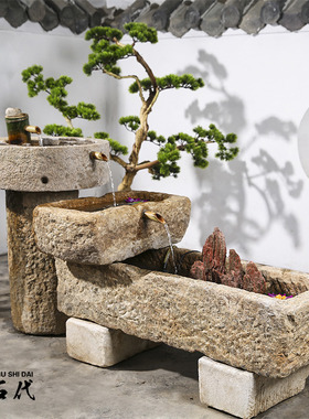 老石槽流水摆件石磨水景旧石头鱼缸养鱼阳台造景户外庭院水槽景观