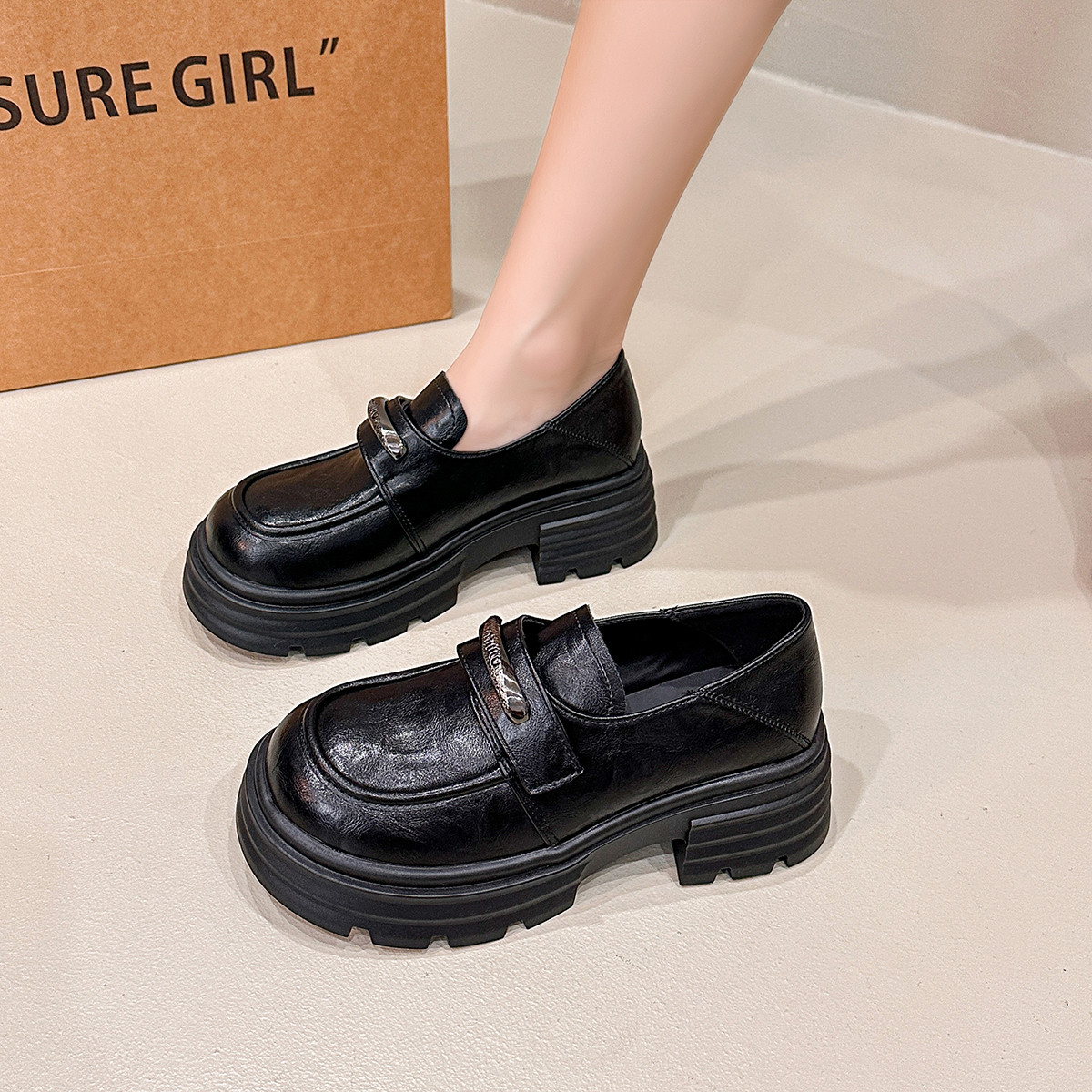 2026新款小皮鞋女小个子增高乐福鞋一脚蹬厚底单鞋英伦黑色jk女鞋,女鞋,乐福鞋（豆豆鞋）,淘宝优惠券,粉丝福利购,淘宝优惠卷