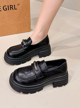 2026新款小皮鞋女小个子增高乐福鞋一脚蹬厚底单鞋英伦黑色jk女鞋