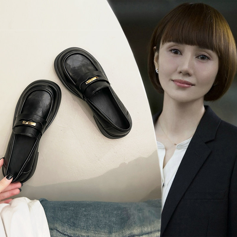 英伦风小皮鞋女一脚蹬厚底乐福鞋黑色上班单鞋2026新款春秋女鞋子,女鞋,乐福鞋（豆豆鞋）,淘宝优惠券,粉丝福利购,淘宝优惠卷