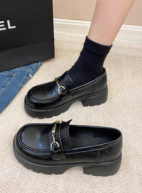 厚底小皮鞋女小个子增高单鞋jk春秋女鞋2026新款英伦风黑色小皮鞋