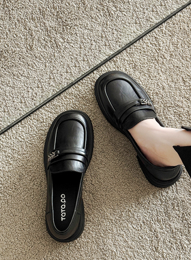 2025新款春秋单鞋一脚蹬平底乐福鞋英伦风黑色小皮鞋jk工作女鞋