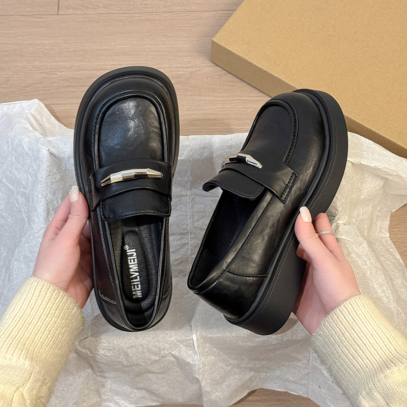 厚底乐福鞋女英伦风黑色小皮鞋2026新款春秋单鞋一脚蹬上班工作鞋,女鞋,乐福鞋（豆豆鞋）,淘宝优惠券,粉丝福利购,淘宝优惠卷