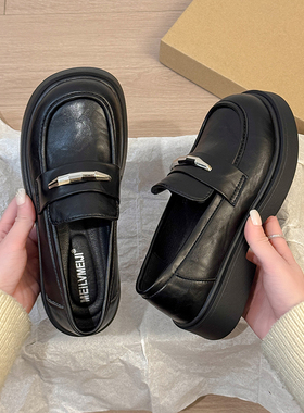 厚底乐福鞋女英伦风黑色小皮鞋2026新款春秋单鞋一脚蹬上班工作鞋