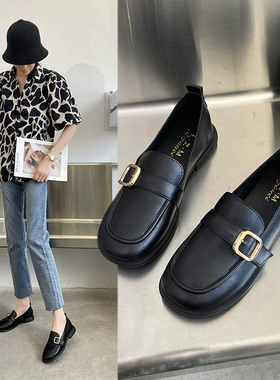 小皮鞋女英伦风2025春新款平底乐福鞋一脚蹬软皮jk黑色上班豆豆鞋