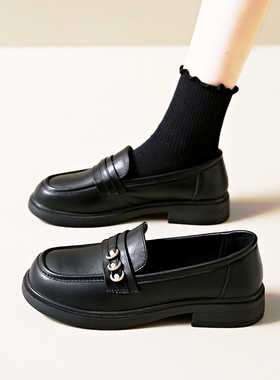 平底乐福鞋女百搭单鞋英伦风小皮鞋黑色jk工装鞋2025新款春秋女鞋