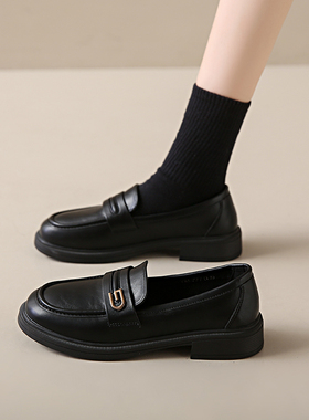 平底单鞋女英伦风黑色上班鞋一脚蹬百搭乐福鞋2026春秋新款小皮鞋