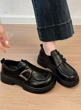 jk女鞋英伦风厚底小皮鞋一脚蹬黑色乐福鞋2026春秋单鞋百搭工作鞋