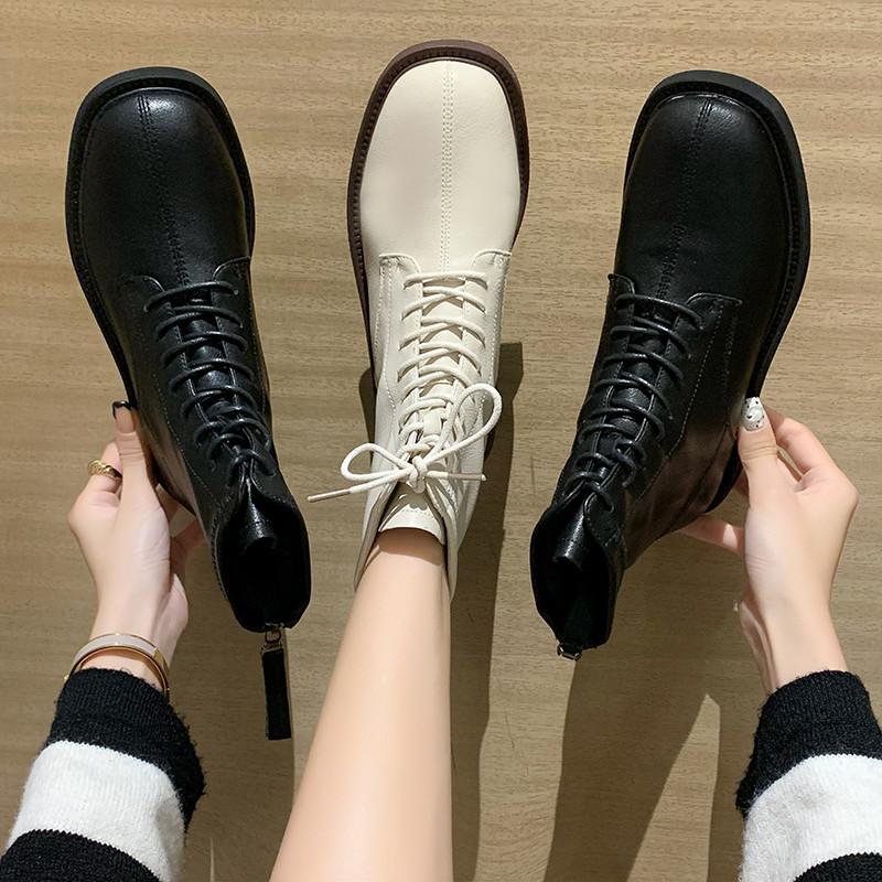 平底马丁靴女2021新款黑色显瘦短靴冬加绒方头瘦瘦靴网红软皮单靴,女鞋,马丁靴,淘宝优惠券,粉丝福利购,淘宝优惠卷