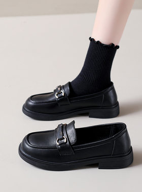 平底工作鞋女英伦风黑色小皮鞋一脚蹬单鞋2026春秋乐福鞋jk平豆鞋