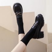 女粗高跟黑色单鞋 2024新款 春秋乐社一鞋 英伦风小皮鞋 一脚蹬jk女鞋