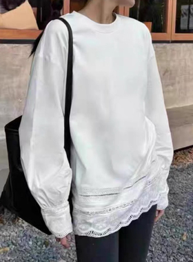 DW欧货春秋高级设计百搭加绒蕾丝拼接T恤2025气质打底衫上衣7501