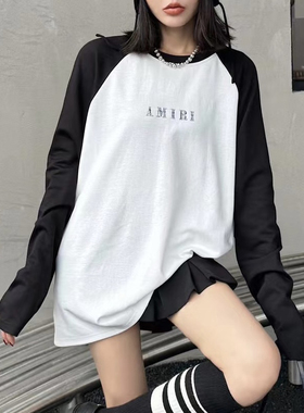 DW2025早秋新款烫钻字母百搭刺绣洋气拼色圆领T恤7299